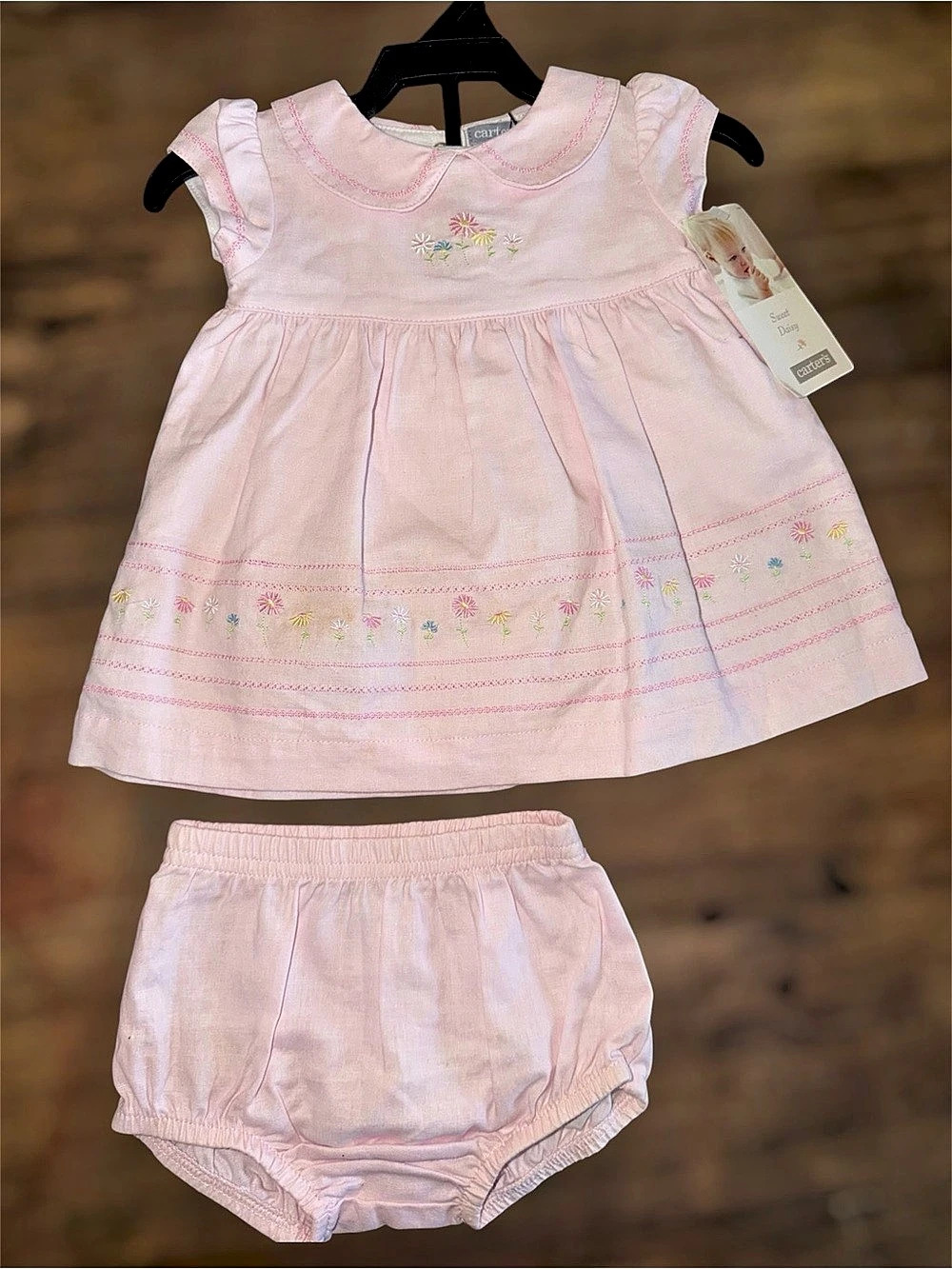 Vintage carter's Sweet Daisy Dress and Bloomer Set Pink Baby NB